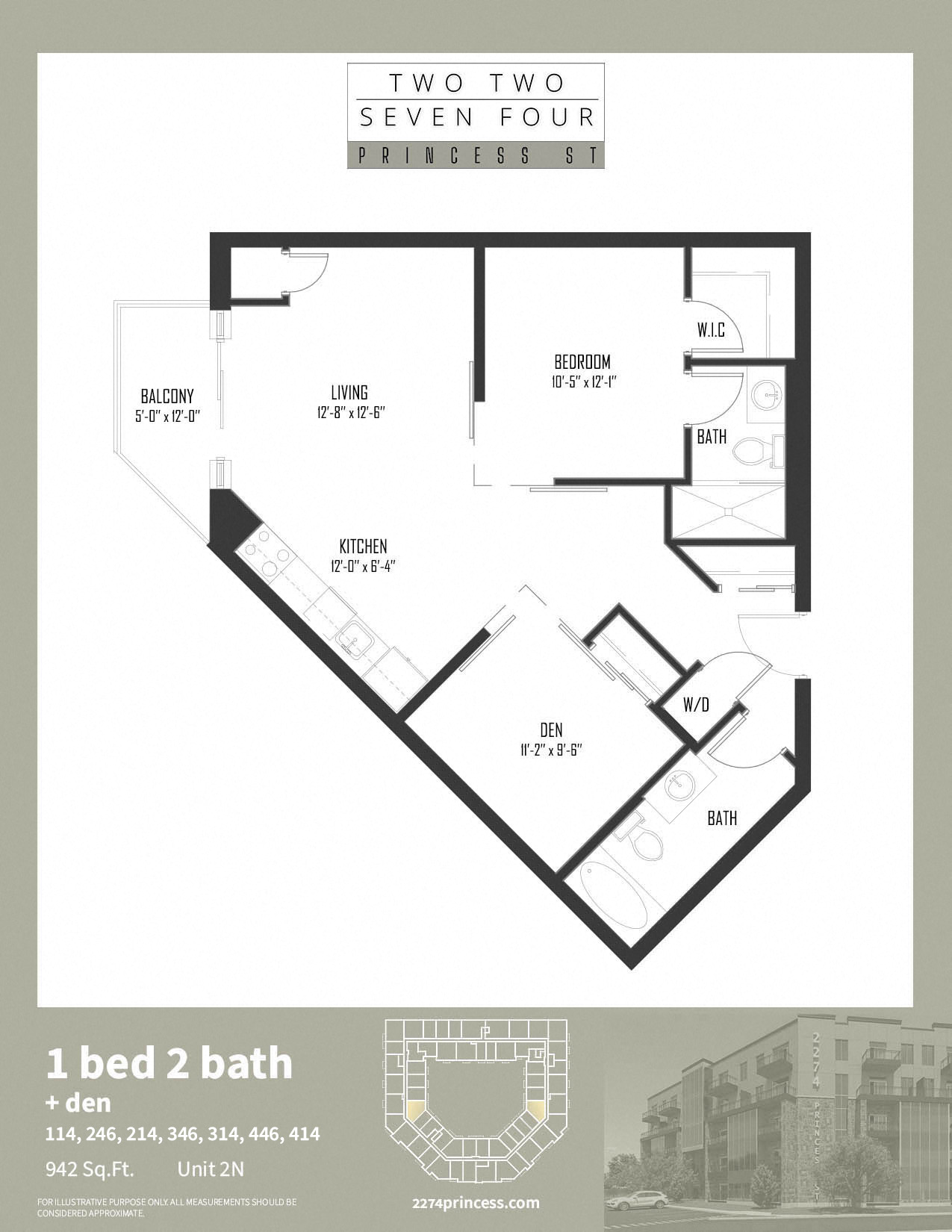 Floor plan for 2 beds, 2 baths, 956 sqft